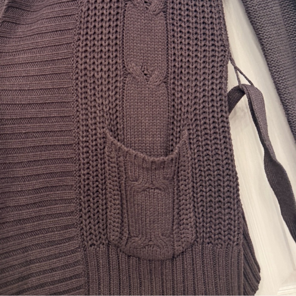 Michael Stars Cable Knit Belted Cardigan Sweater Charcoal Gray Cozy | M/L - Picture 6 of 13